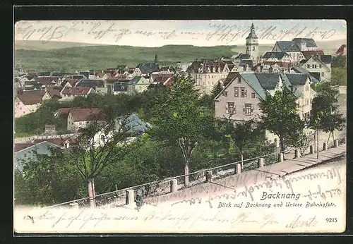 AK Backnang, Teilansicht mit Unterer Bahnhofstrasse