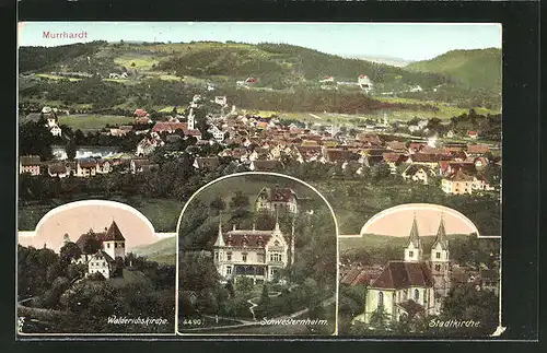 AK Murrhardt, Walderichskirche, Schwesternheim, Stadtkirche und Ortspanorama