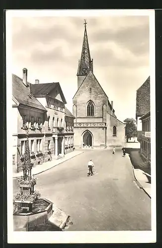 AK Saulgau, Röhrbrunnen, Rathaus und Johanneskirche