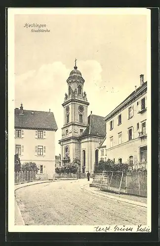 AK Hechingen, Strassenpartie an der Stadtkirche