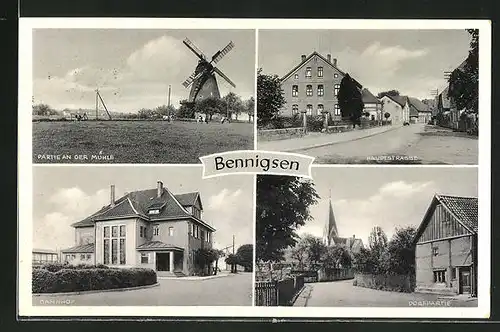 AK Bennigsen, Partie mit Mühle, Hauptstrasse, Bahnhof und Dorfpartie