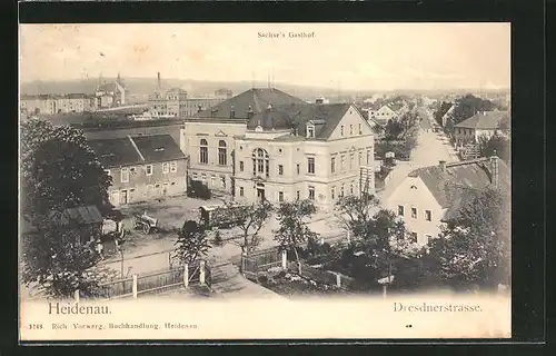 AK Heidenau, Sachse's Gasthof und Blick in die Dresdnerstrasse