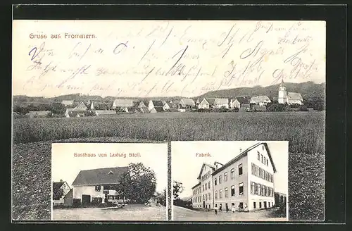 AK Frommern, Gasthaus von Ludwig Stoll, Fabrik und Gesamtansicht