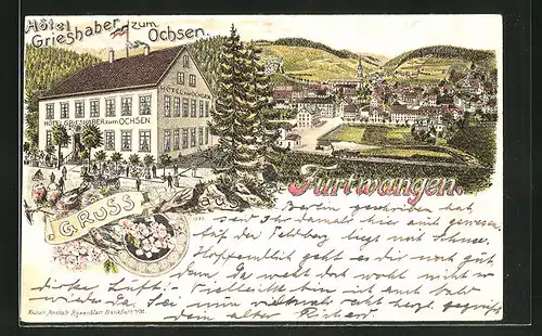Lithographie Furtwangen, Hotel zum Ochsen v. Grieshaber