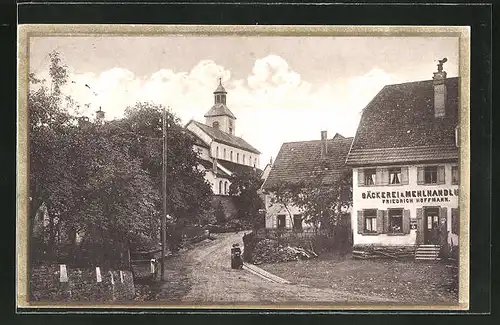 AK Boll, Ortspartie mit Bäckerei von Friedrich Hoffmann, Blick zur Kirche