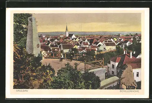 AK Saulgau, Panorama mit Denkmal