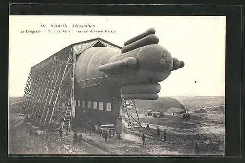 AK Sports-Aerostation, Le Dirigeable, Ville de Paris, rentrant dans son Garage, Zeppelin