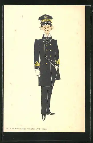 AK Karikatur eines italienischen Kapitäns in Uniform