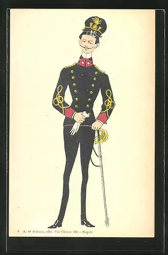 AK Italienischer Offizier in Uniform, Karikatur