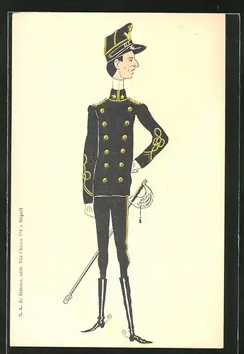 AK Italienischer Soldat in Uniform, Karikatur
