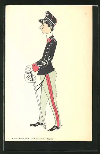 AK Italienischer Soldat in Uniform mit Degen, Karikatur