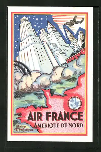Künstler-AK Tourismus-Reklame der Air France, Amérique du Nord