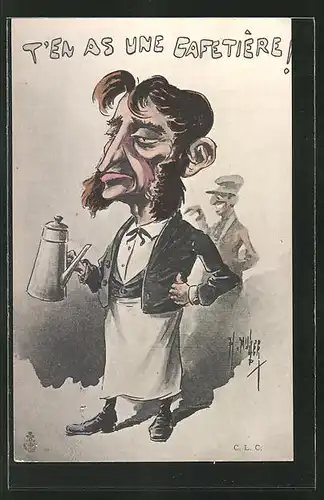 Künstler-AK sign. H. Muller: Karikatur eines Kellners