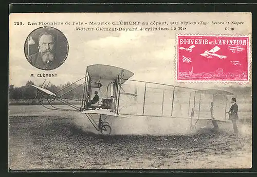 AK Flugzeug-Pionier M. Clément beim Start