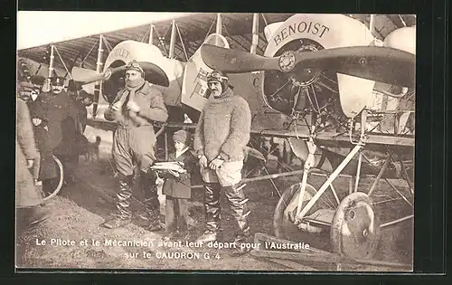 AK Flug-Pioniere vor ihrem Flugzeug Caudron G 4 vor dem Abflug nach Australien