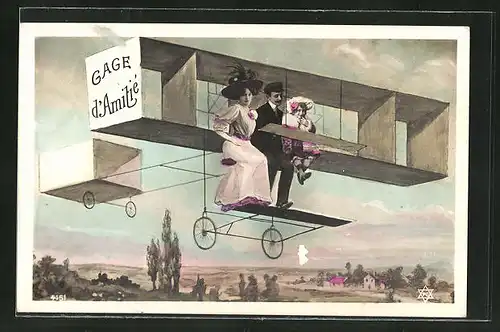 AK Gage d'Amitieé, Familie in einem frühen Flugzeug