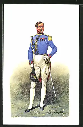 Künstler-AK Cent Gardes, Officier - Tenue de soirée 1860