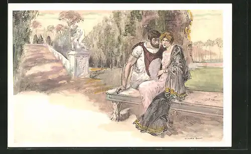Künstler-AK sign. Richard Ranft: Römisches Paar auf einer Parkbank
