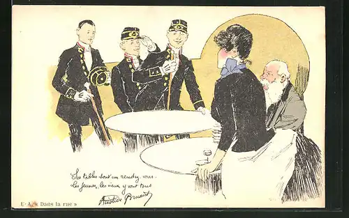 Künstler-AK sign. Steinlen: Französische Soldaten kehren ins Gasthaus ein