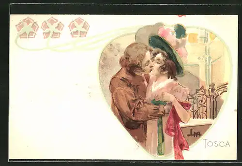 Künstler-AK Leopoldo Metlicovitz: Tosca, Paar küsst sich innig