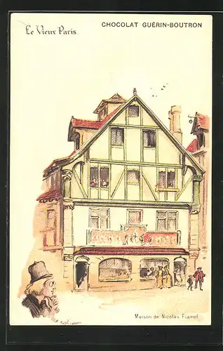 Künstler-AK sign. A. Robida: Le Vieux Paris, Maison de Nicolas Flamel, Chocolat Guérin-Boutron