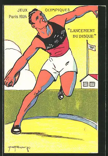 AK Olympia Paris 1924, Leichtathlet beim Diskuss-Werfen