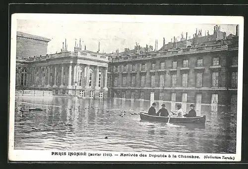 AK Paris, Inondé, Janvier 1910, Arrivée des Deputés à la Chambre, Hochwasser