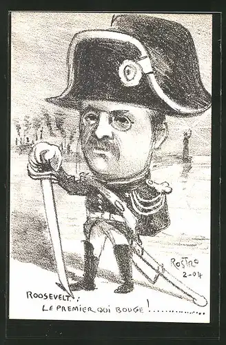 Künstler-AK Rostro: Präsident der USA Roosevelt, Karikatur