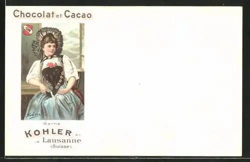 Lithographie Chocolat et Cacao Kohler, Lausanne, Tracht aus Bern