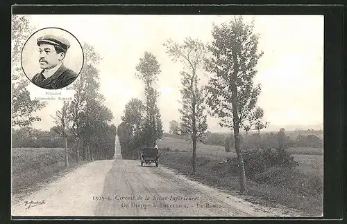 AK Circuit de la Seine-Inférieure, de Dieppe a Envermeu, la Route, Edmond Automobile Renault, Autorennen