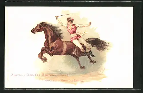 Lithographie Zirkus "Barnum & Bailey", Akrobatin auf dem Pferd