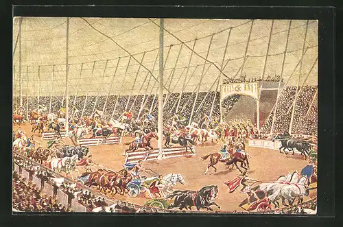 AK Riesen-Zirkus Krone, Circus Maxim II mit seinen altrömischen Arenaspielen und Wagenwettkämpfen