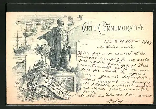 Lithographie Port Said, Inauguration de la Statue de Ferdinand de Lesseps, 17 Novembre 1899