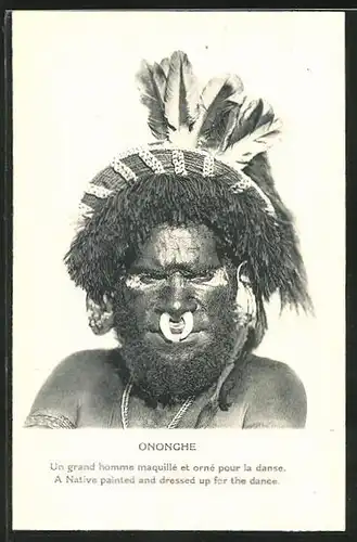 AK Papua New Guinea / Ononghe, einheimischer Mann mit Kopf- und Gesichtsschmuck