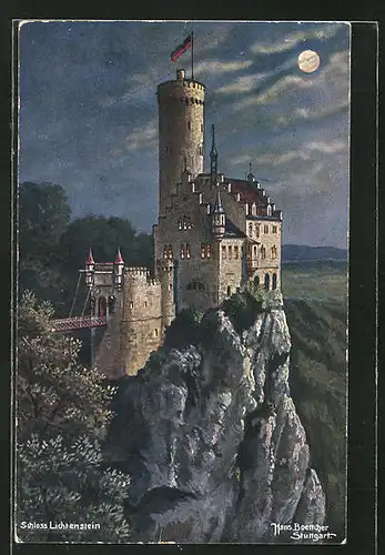 Künstler-AK Hans Boettcher: Schloss Lichtenstein im Mondschein