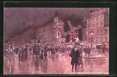 Künstler-AK Georges Stein: Paris, Le Moulin-Rouge, le soir
