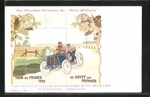 AK Autorennen Tour de France 1899, Reklame Michelin
