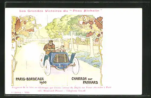 AK Autorennen Paris-Bordeaux 1900, Reklame Michelin