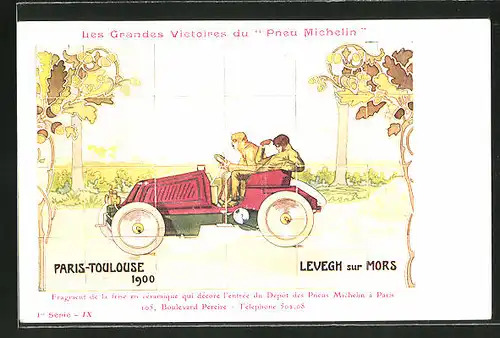 AK Autorennen Paris-Toulouse 1900, Reklame Michelin