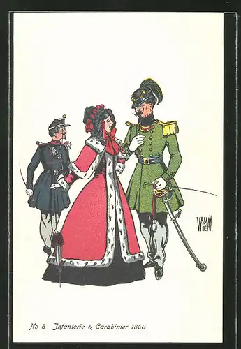AK schweizer Soldaten mit Frau in Uniform der Infanterie & Carabinier 1860