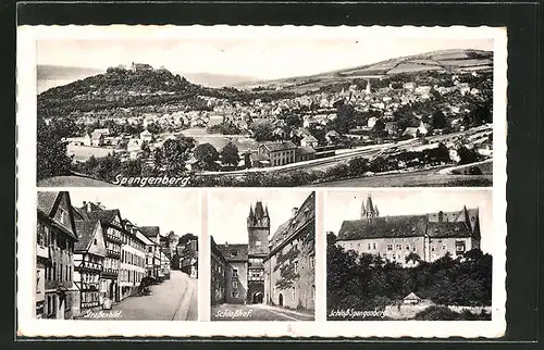 AK Spangenberg, Strassenbild, Schlosshof, Schloss Spangenberg, Ortsansicht aus der Vogelschau