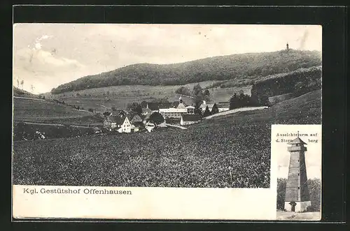 AK Offenhausen, Kgl. Gestütshof und Aussichtsturm auf dem Sternberg