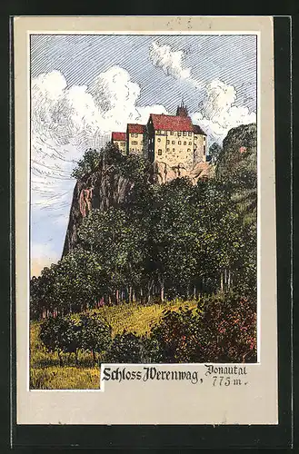 Künstler-AK Beuron, Schloss Werenwag über dem Donautal