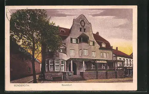AK Ründeroth, Hotel Baumhof im Abendlicht