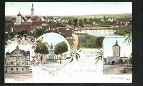 AK Eschenbach, Rathaus, Wolfram-Denkmal, Ober-Thor, Teilansicht