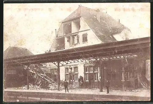AK Plochingen, zerstörter Bahnhof durch das Unwetter am 1. Juni 1913