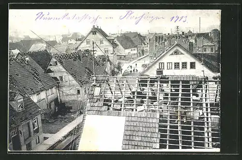 AK Plochingen, zerstörte Häuser durch die Unwetterkatastrophe am 1. Juni 1913