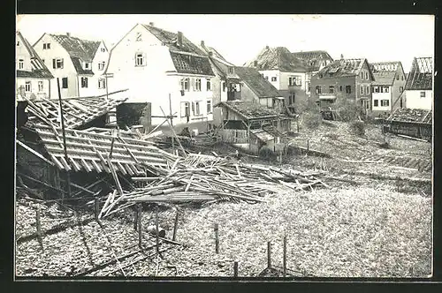 AK Plochingen, Folgen der Unwetterkatastrophe am 1. Juni 1913, zerstörte Wohnhäuser