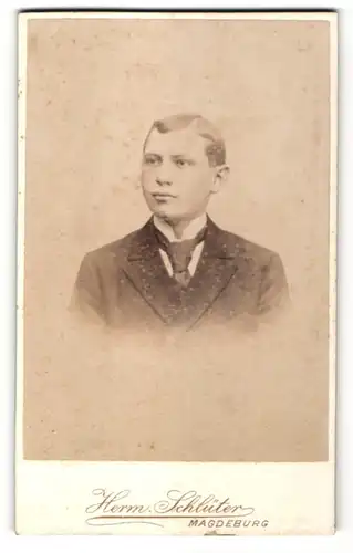 Fotografie Herm. Schlüter, Magdeburg, Portrait halbwüchsiger Knabe in Anzug