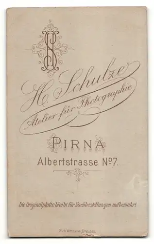 Fotografie H. Schulze, Pirna, Portrait Kleinkind auf Sitzmöbel